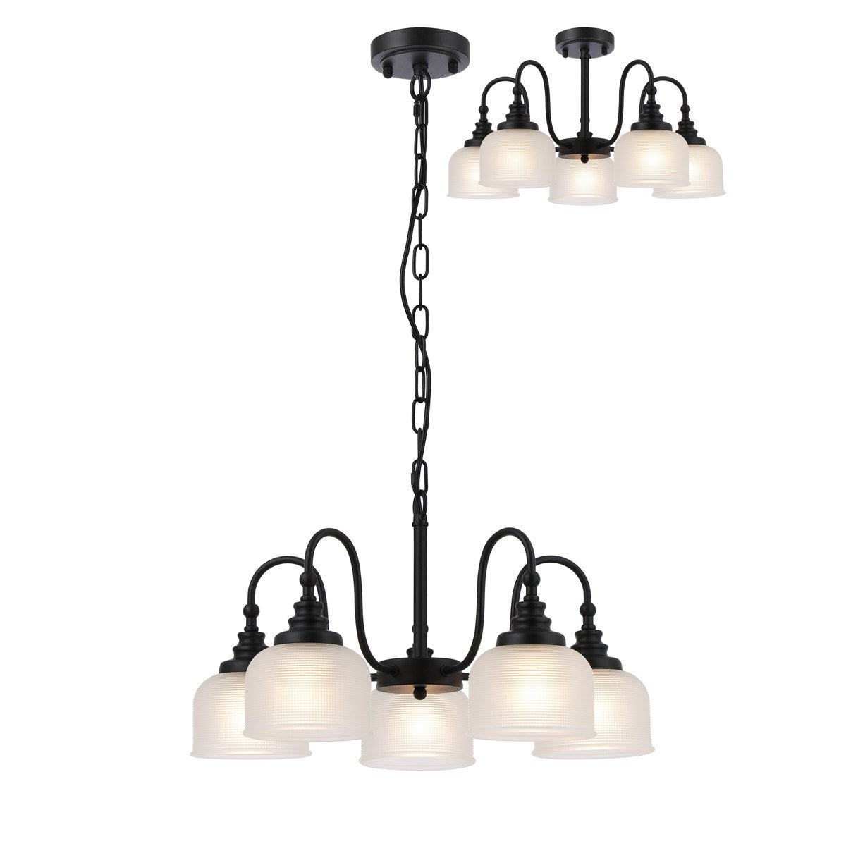 Regent Lourdes 5 Light 570mm Semi Flush Pendant Light - Satin Black / Frosted