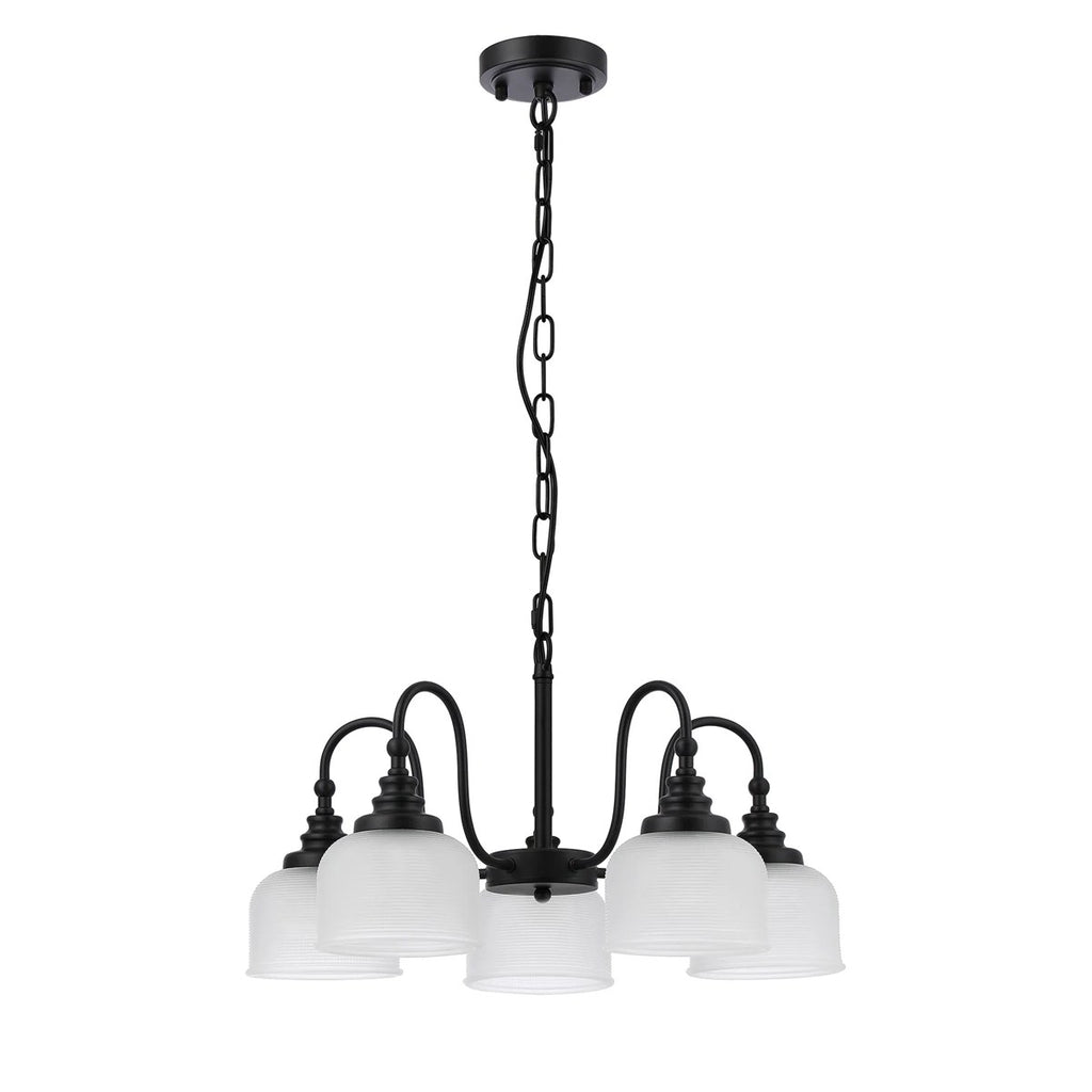 Regent Lourdes 5 Light 570mm Semi Flush Pendant Light - Satin Black / Frosted