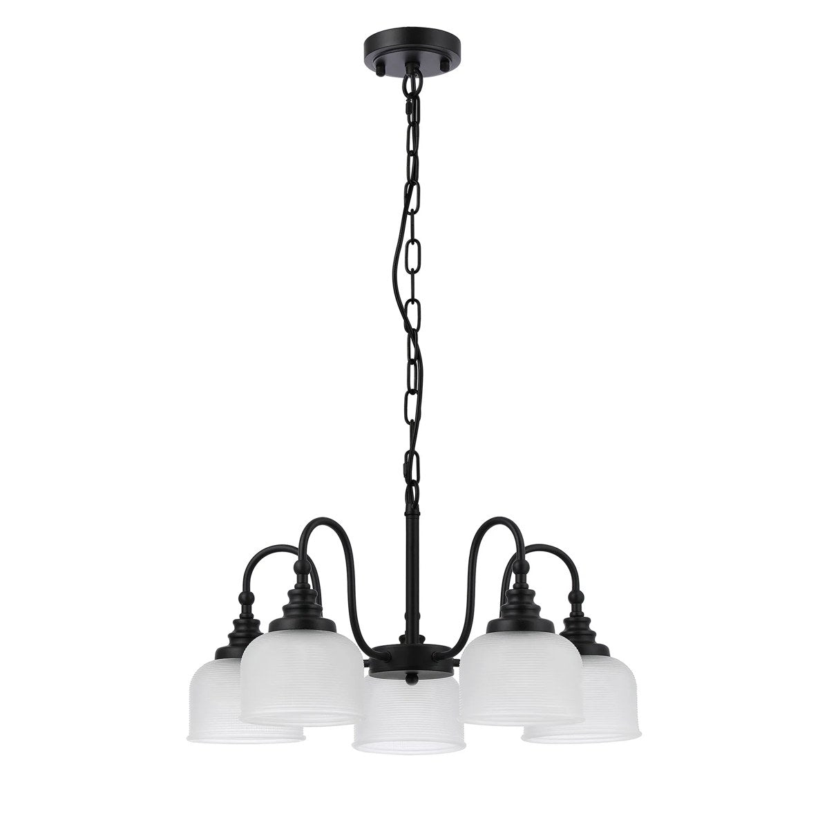 Regent Lourdes 5 Light 570mm Semi Flush Pendant Light - Satin Black / Frosted