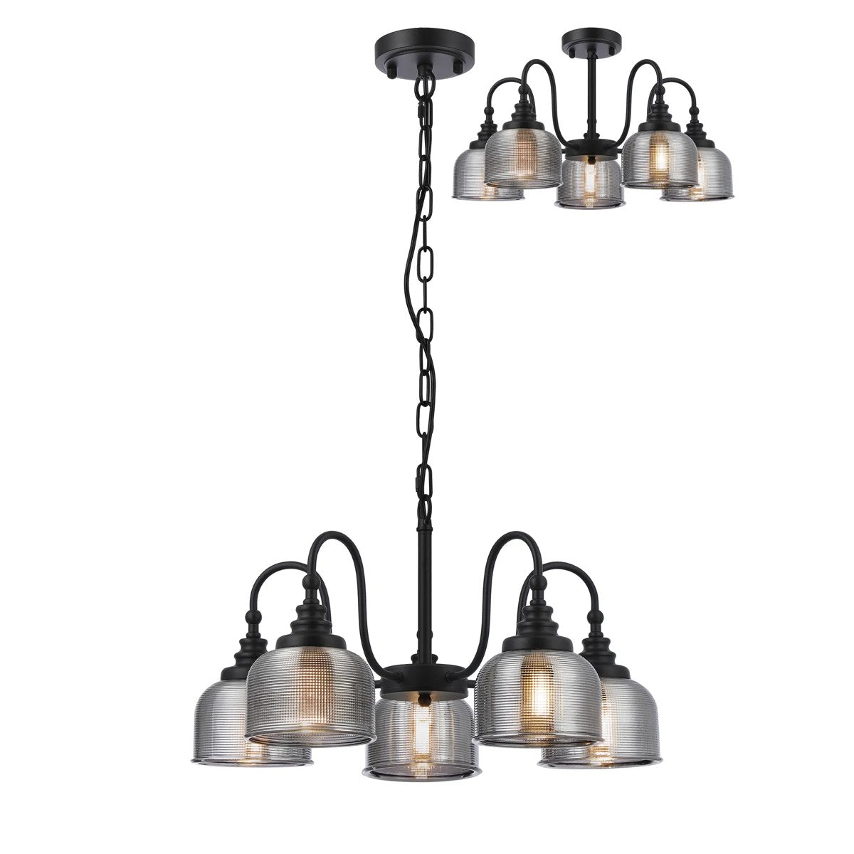 Regent Lourdes 5 Light 570mm Semi Flush Pendant Light - Satin Black / Smoke