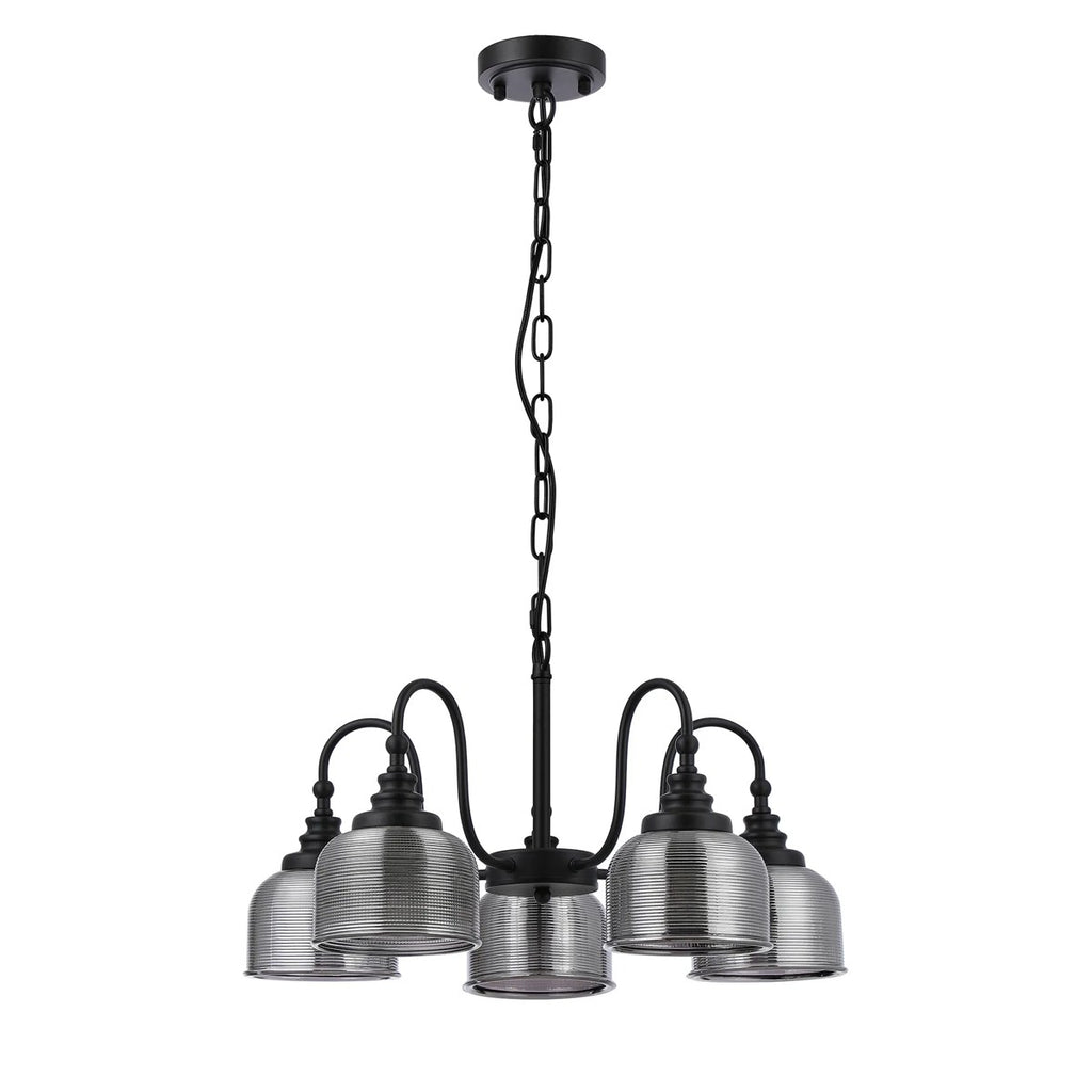Regent Lourdes 5 Light 570mm Semi Flush Pendant Light - Satin Black / Smoke