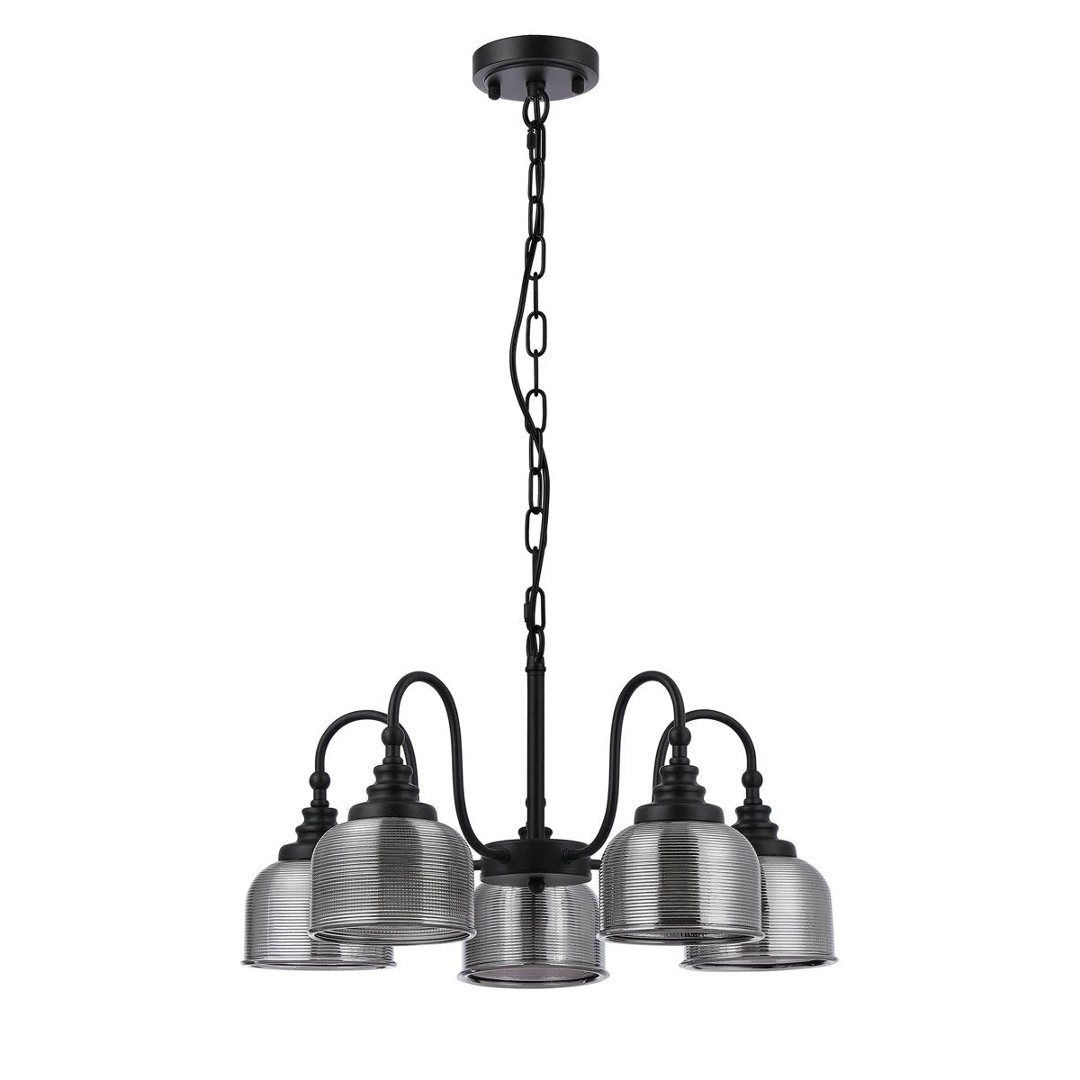 Regent Lourdes 5 Light 570mm Semi Flush Pendant Light - Satin Black / Smoke