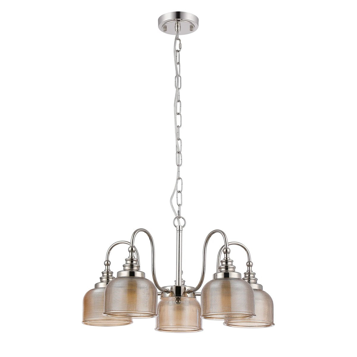 Regent Lourdes 5 Light 570mm Semi Flush Pendant Light - Polished Nickel / Amber