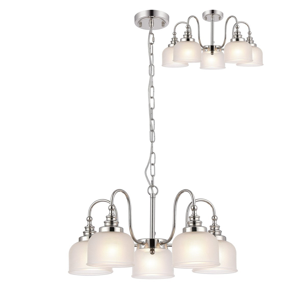 Regent Lourdes 5 Light 570mm Semi Flush Pendant Light - Polished Nickel / Frosted