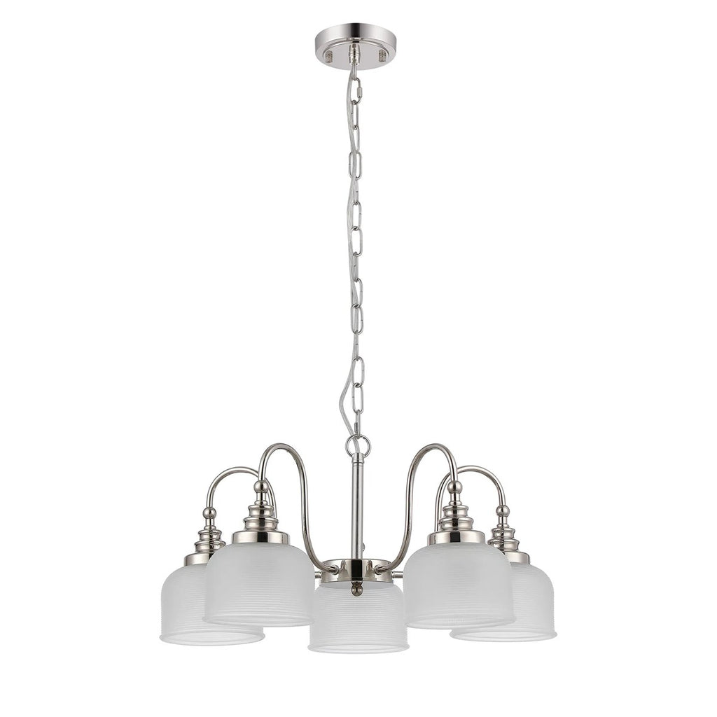 Regent Lourdes 5 Light 570mm Semi Flush Pendant Light - Polished Nickel / Frosted