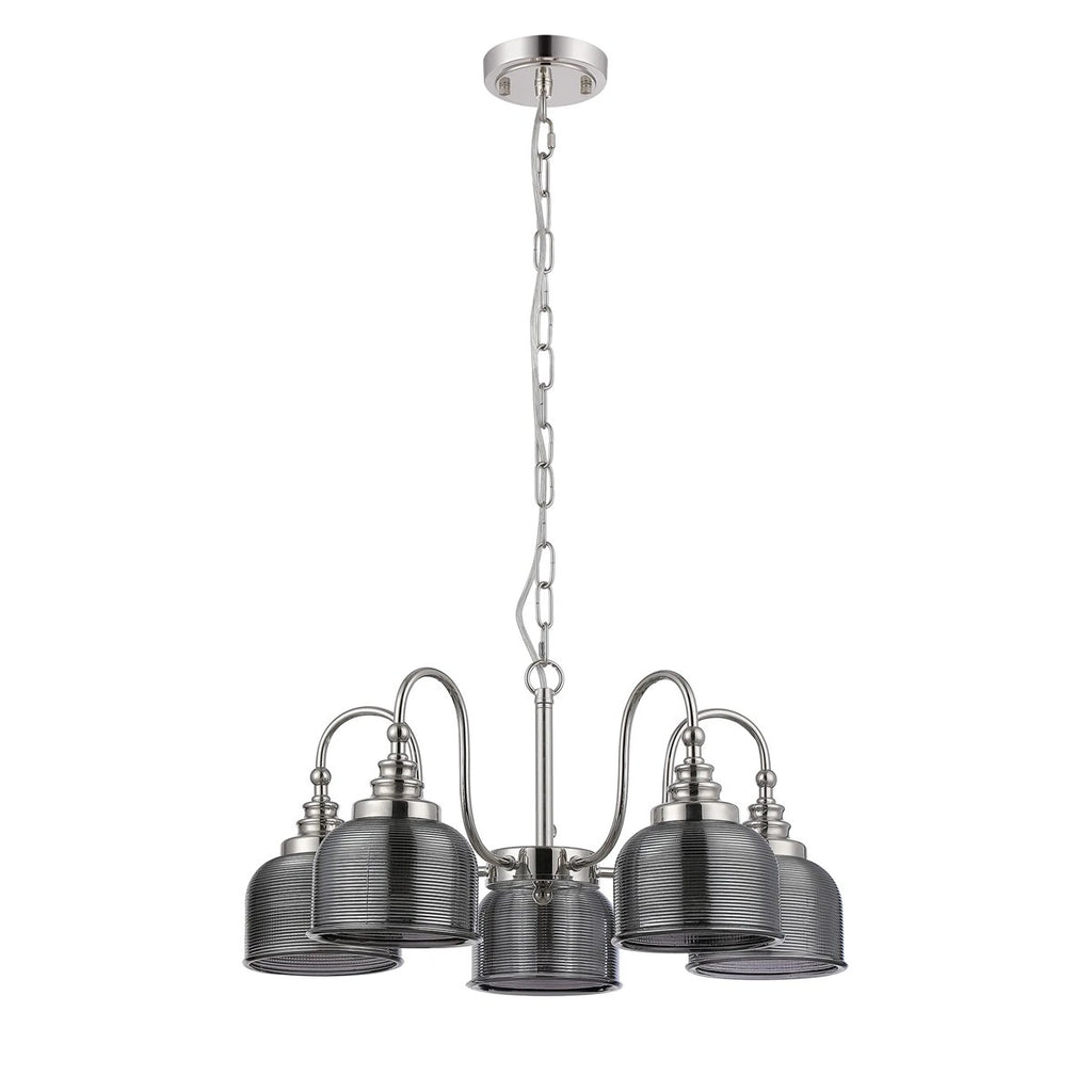 Regent Lourdes 5 Light 570mm Semi Flush Pendant Light - Polished Nickel / Smoke
