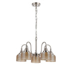 Regent Lourdes 5 Light 570mm Semi Flush Pendant Light - Satin Nickel / Amber