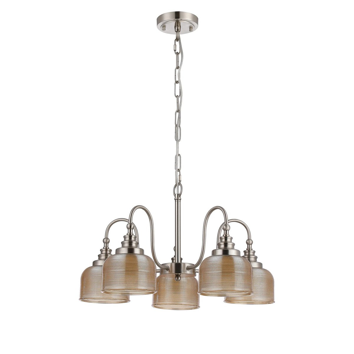 Regent Lourdes 5 Light 570mm Semi Flush Pendant Light - Satin Nickel / Amber