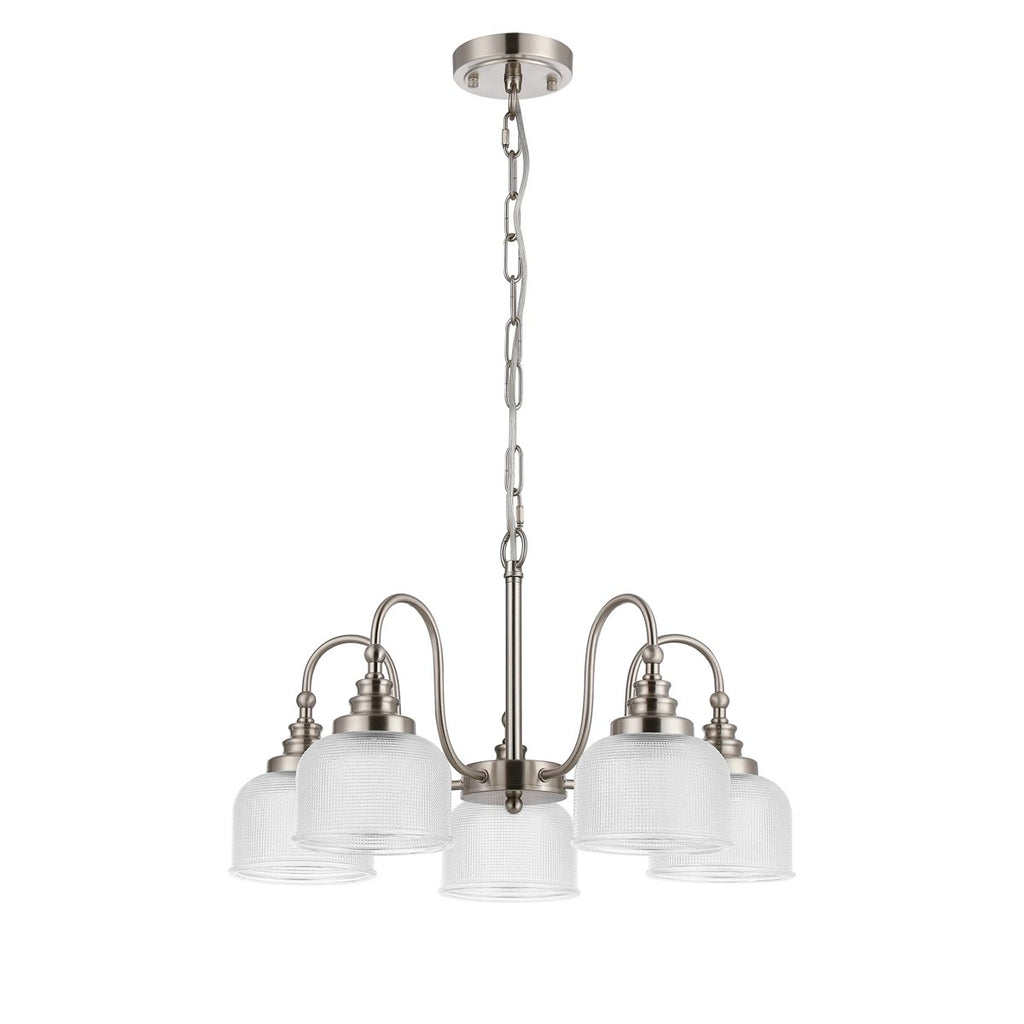 Regent Lourdes 5 Light 570mm Semi Flush Pendant Light - Satin Nickel / Clear