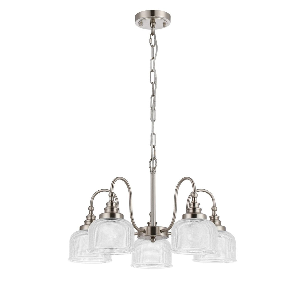 Regent Lourdes 5 Light 570mm Semi Flush Pendant Light - Satin Nickel / Clear