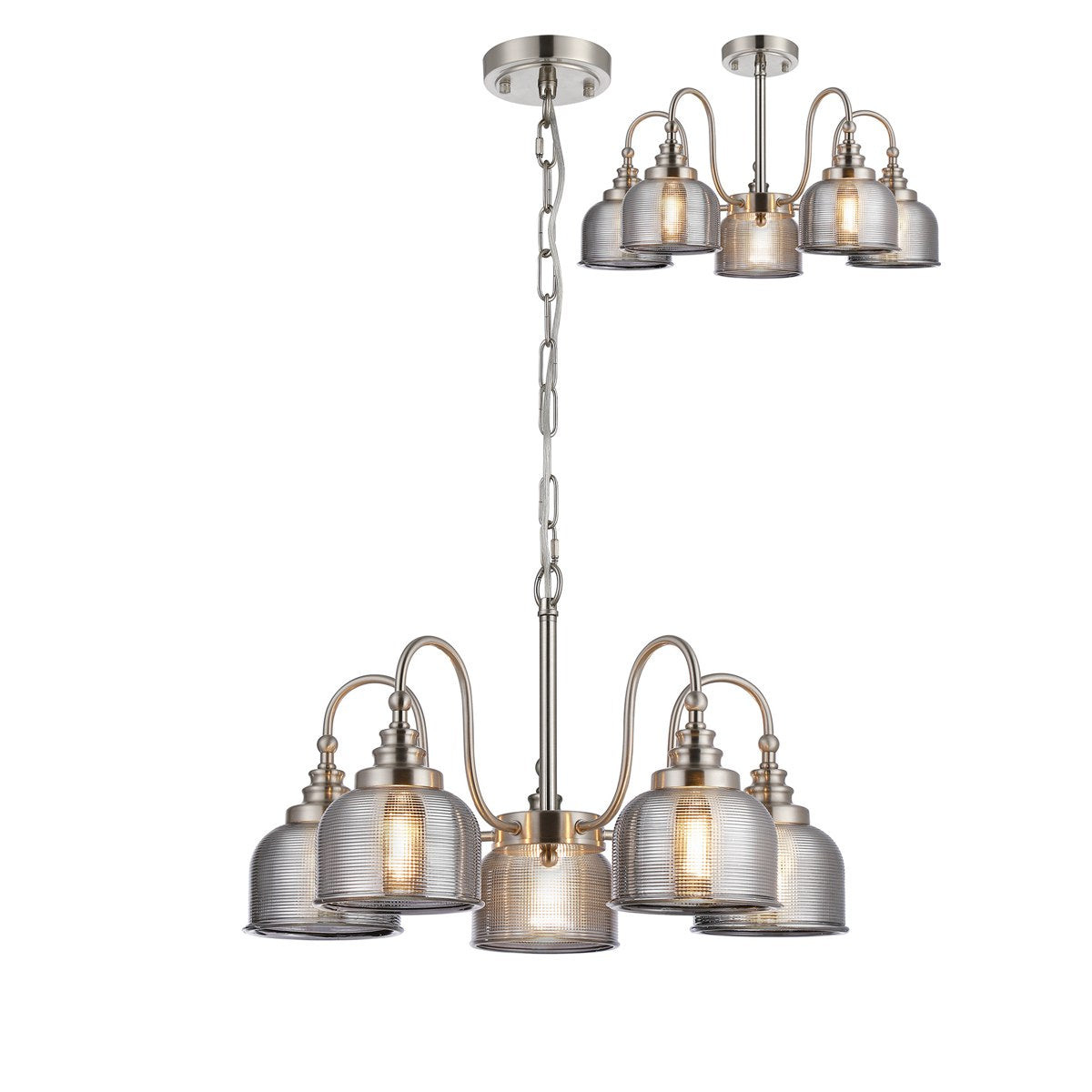 Regent Lourdes 5 Light 570mm Semi Flush Pendant Light - Satin Nickel / Smoke