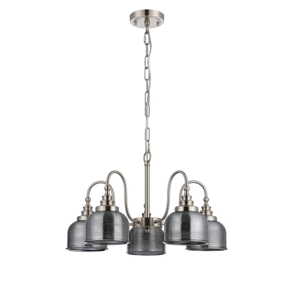 Regent Lourdes 5 Light 570mm Semi Flush Pendant Light - Satin Nickel / Smoke