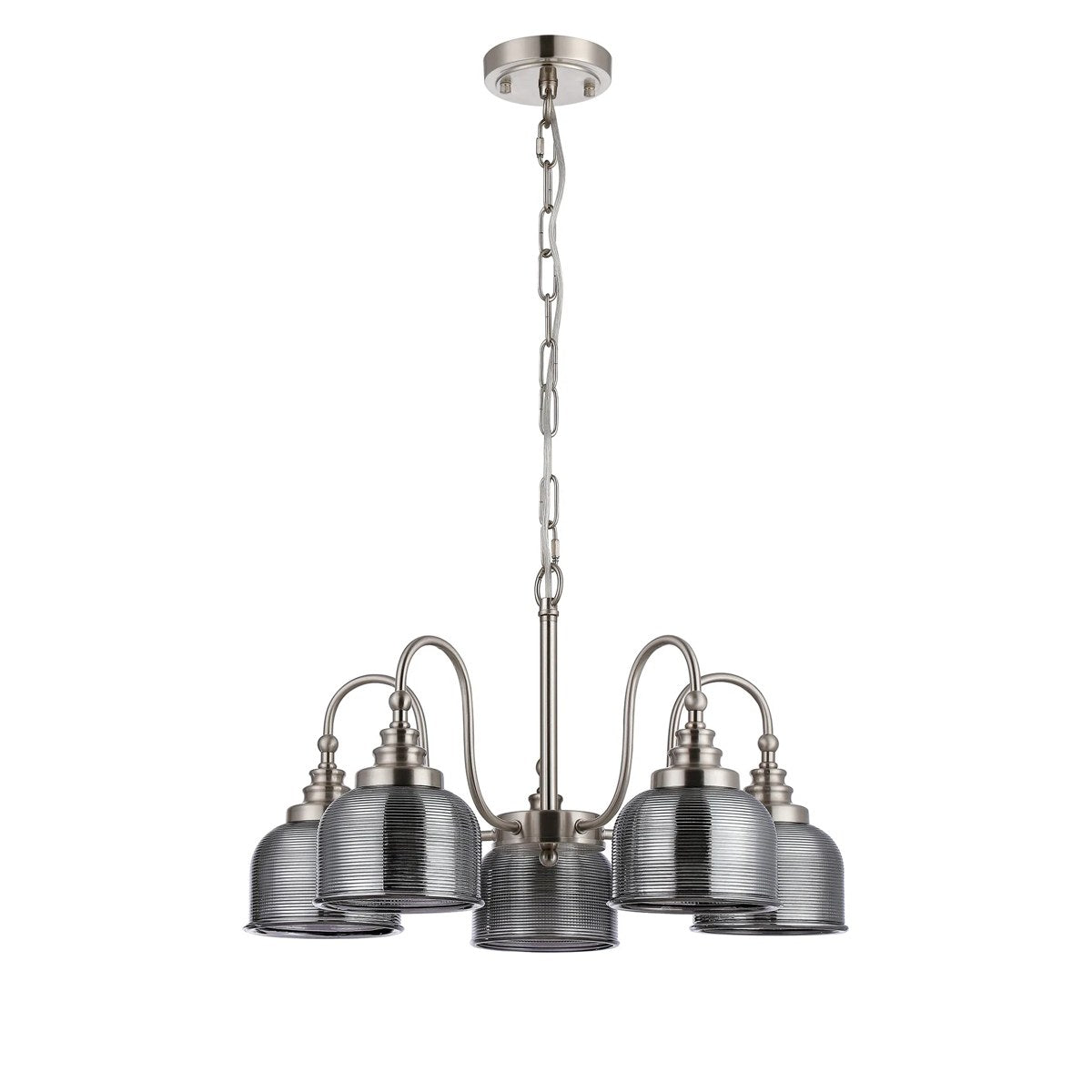 Regent Lourdes 5 Light 570mm Semi Flush Pendant Light - Satin Nickel / Smoke