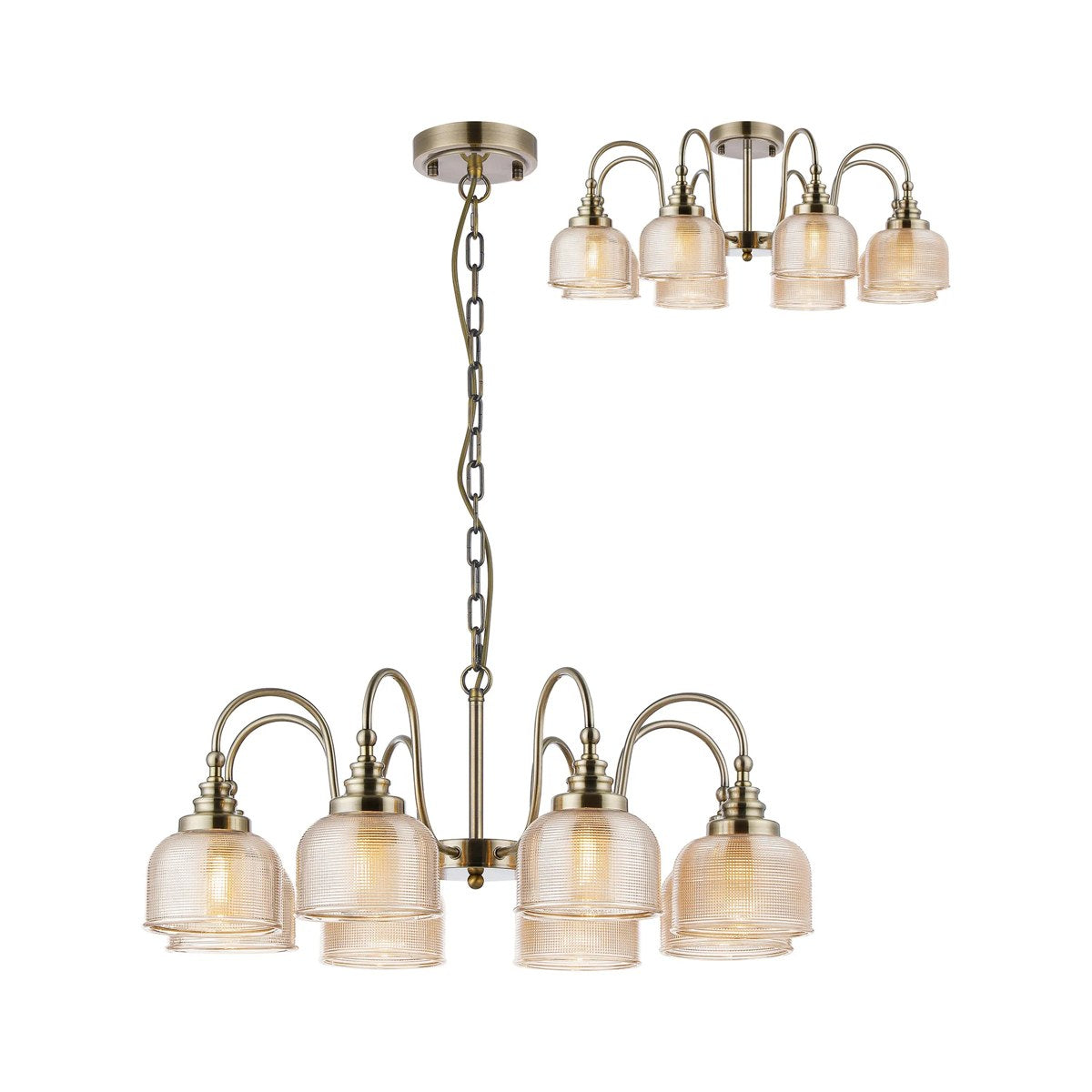 Regent Lourdes 8 Light 730mm Semi Flush Pendant Light - Antique Brass / Amber