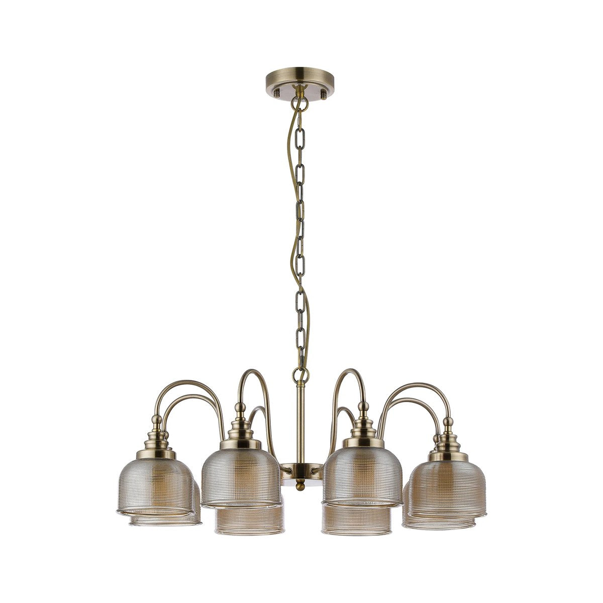 Regent Lourdes 8 Light 730mm Semi Flush Pendant Light - Antique Brass / Amber