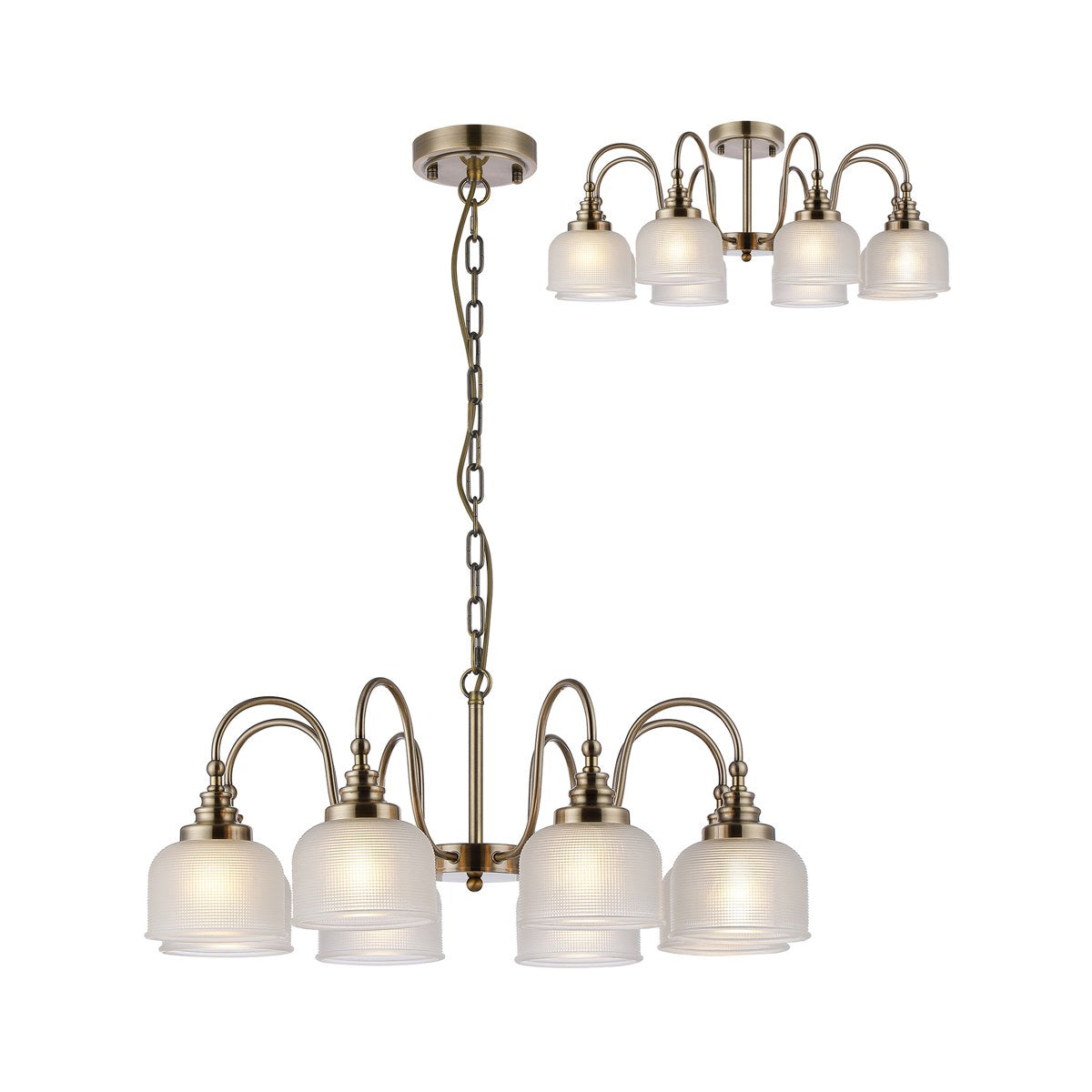 Regent Lourdes 8 Light 730mm Semi Flush Pendant Light - Antique Brass / Frosted