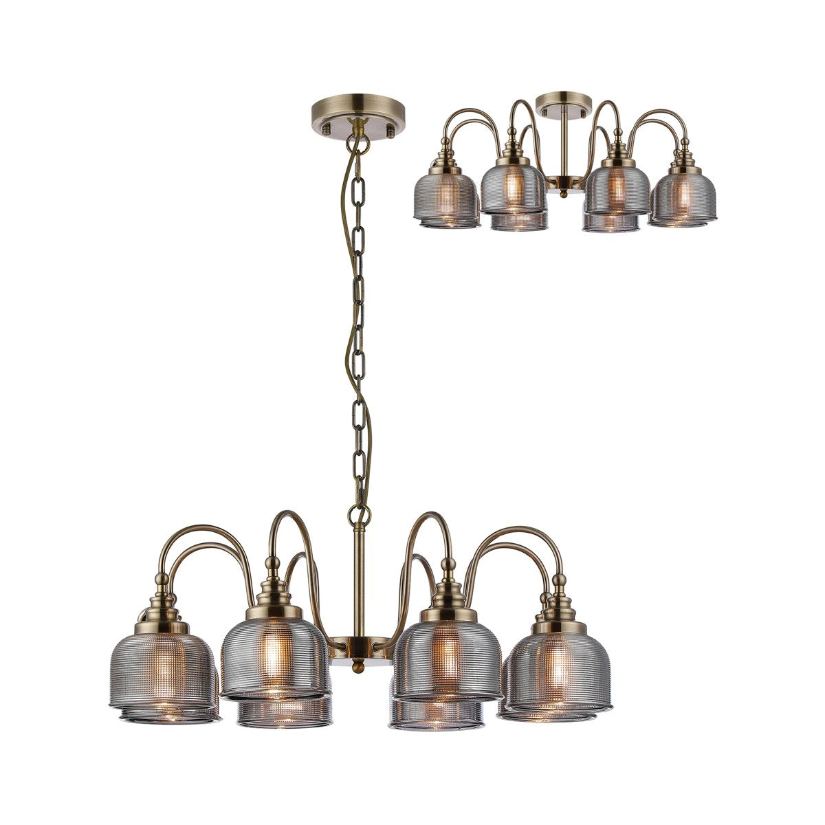 Regent Lourdes 8 Light 730mm Semi Flush Pendant Light - Antique Brass / Smoke