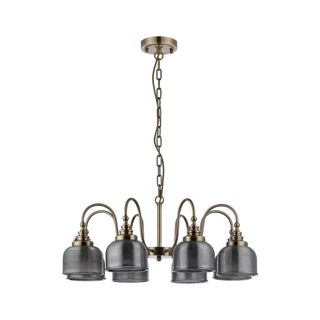 Regent Lourdes 8 Light 730mm Semi Flush Pendant Light - Antique Brass / Smoke