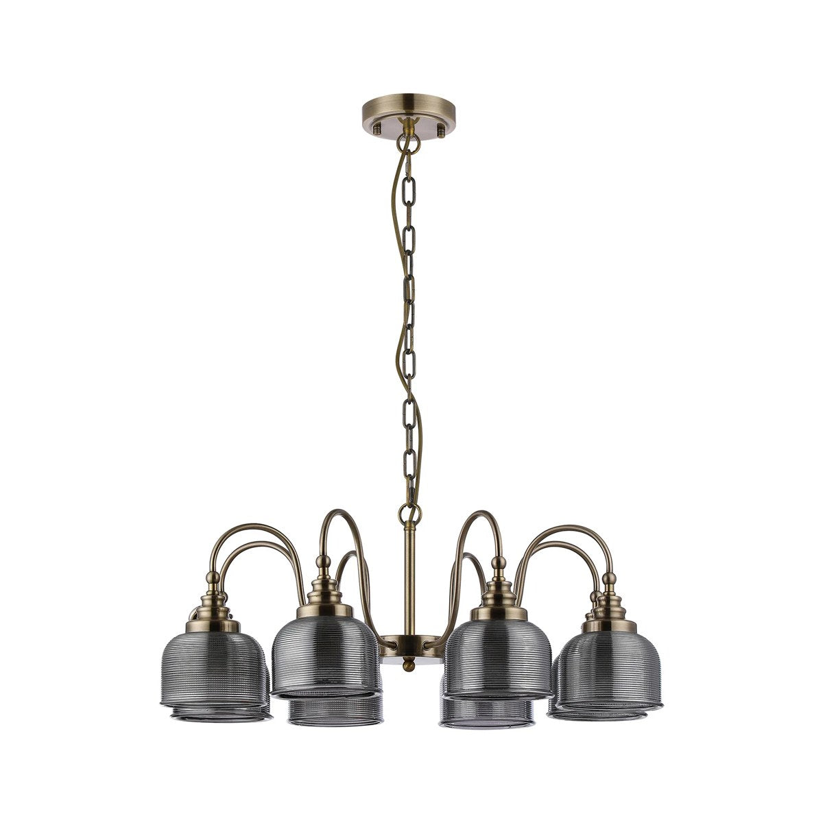Regent Lourdes 8 Light 730mm Semi Flush Pendant Light - Antique Brass / Smoke