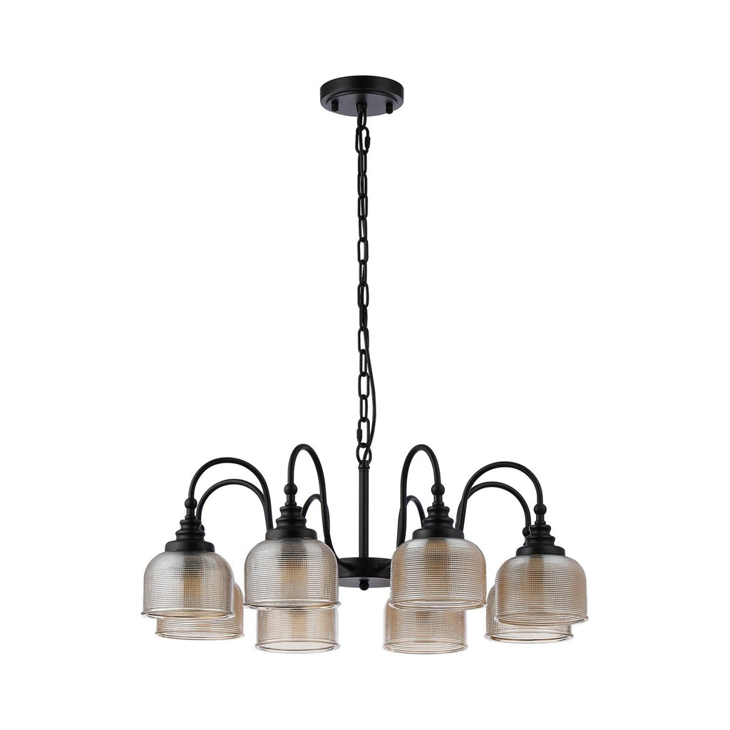 Regent Lourdes 8 Light 730mm Semi Flush Pendant Light - Satin Black / Amber