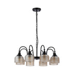 Regent Lourdes 8 Light 730mm Semi Flush Pendant Light - Satin Black / Amber