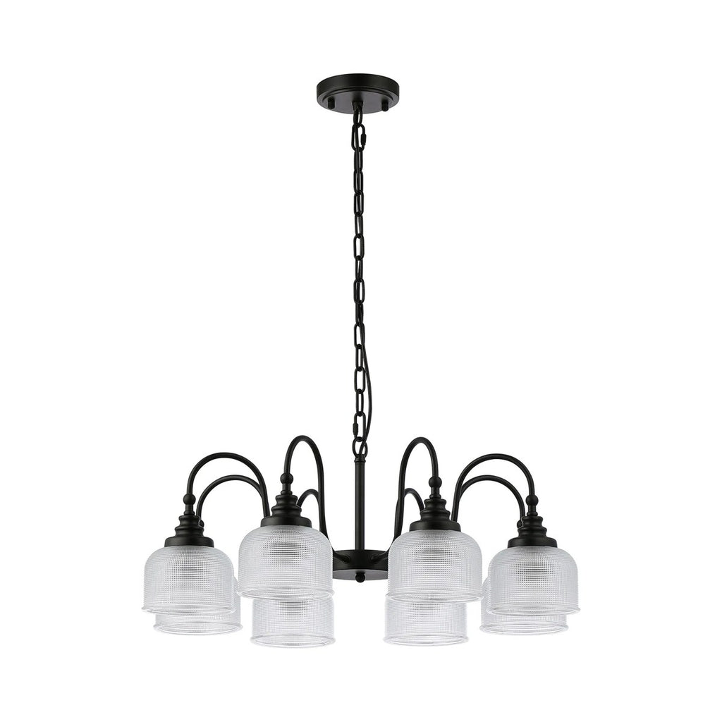 Regent Lourdes 8 Light 730mm Semi Flush Pendant Light - Satin Black / Clear