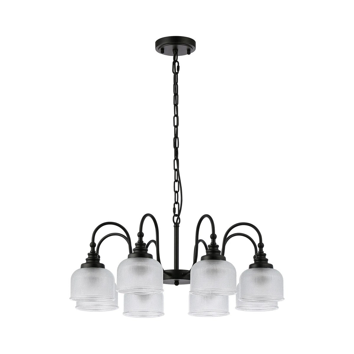 Regent Lourdes 8 Light 730mm Semi Flush Pendant Light - Satin Black / Clear
