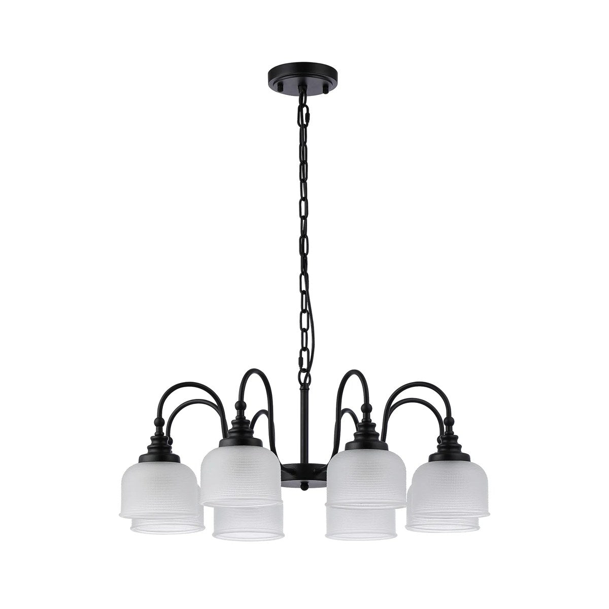 Regent Lourdes 8 Light 730mm Semi Flush Pendant Light - Satin Black / Frosted