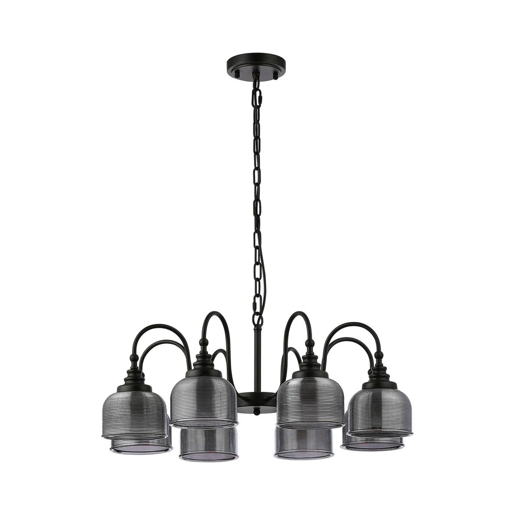 Regent Lourdes 8 Light 730mm Semi Flush Pendant Light - Satin Black / Smoke