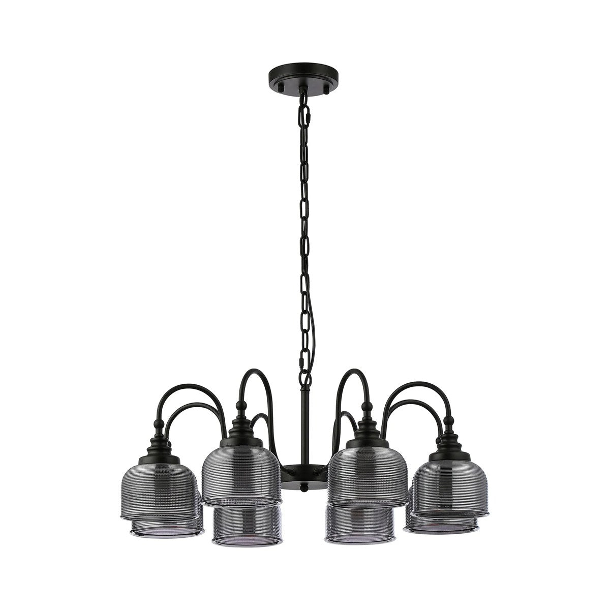 Regent Lourdes 8 Light 730mm Semi Flush Pendant Light - Satin Black / Smoke