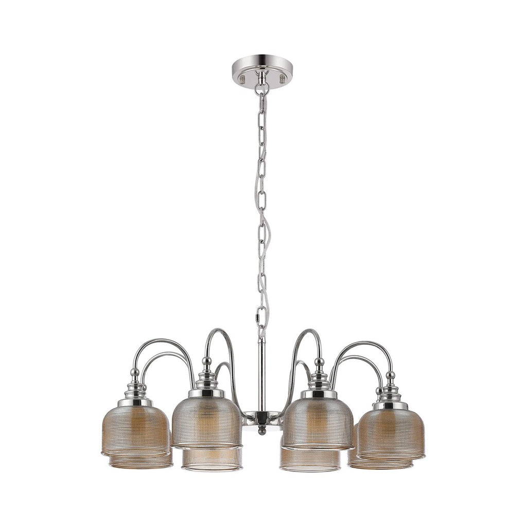 Regent Lourdes 8 Light 730mm Semi Flush Pendant Light - Polished Nickel / Amber