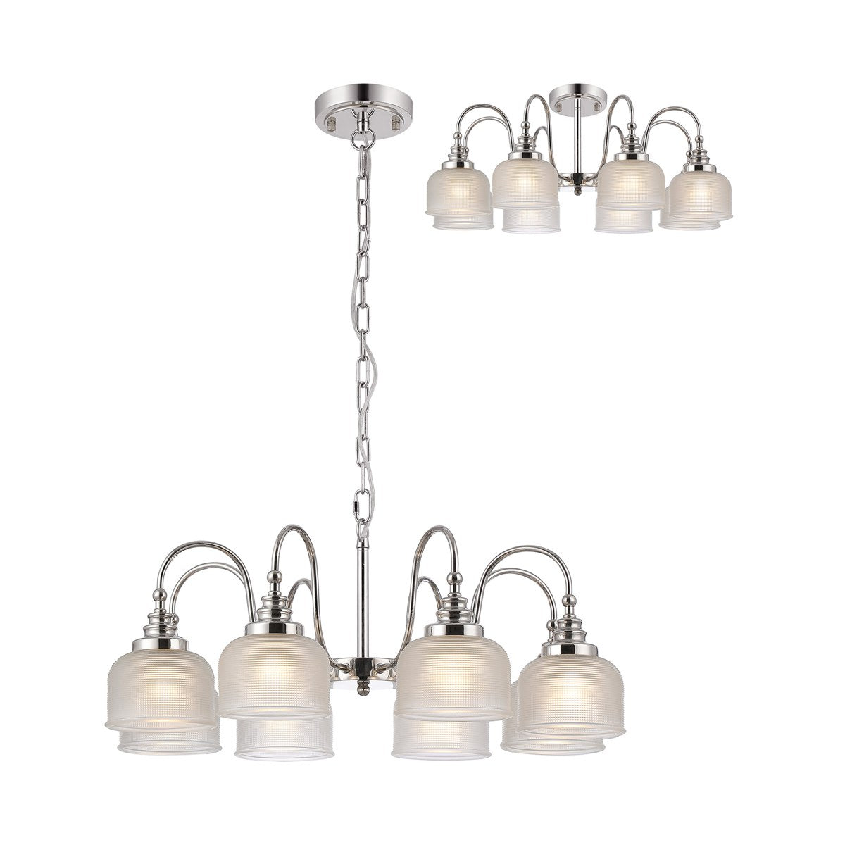 Regent Lourdes 8 Light 730mm Semi Flush Pendant Light - Polished Nickel / Frosted