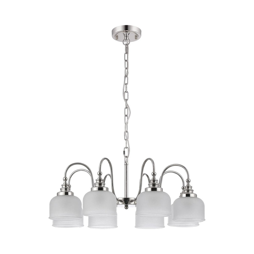 Regent Lourdes 8 Light 730mm Semi Flush Pendant Light - Polished Nickel / Frosted