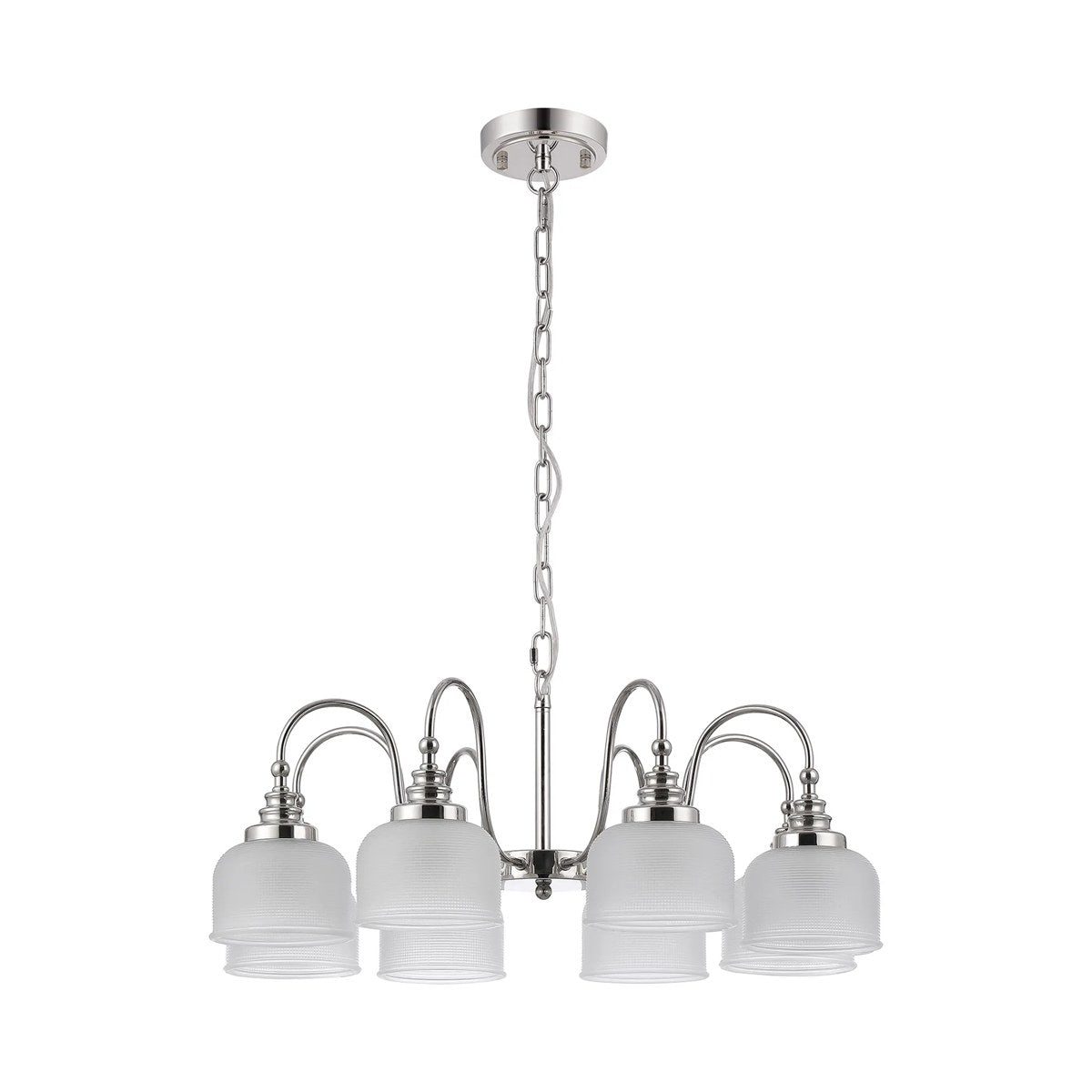 Regent Lourdes 8 Light 730mm Semi Flush Pendant Light - Polished Nickel / Frosted