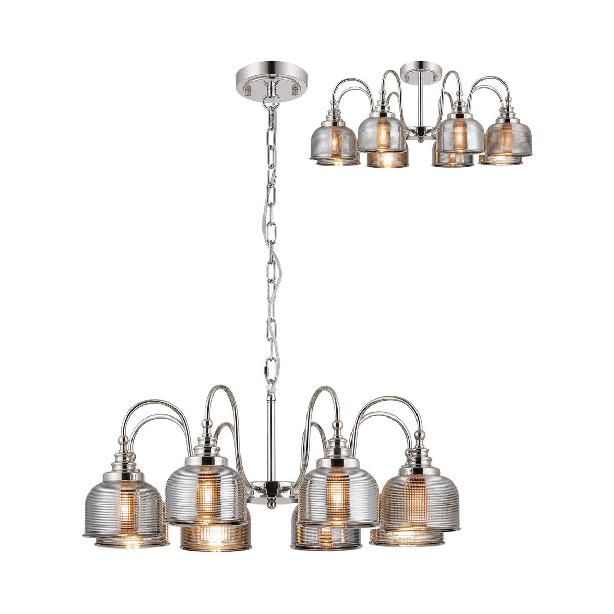 Regent Lourdes 8 Light 730mm Semi Flush Pendant Light - Polished Nickel / Smoke