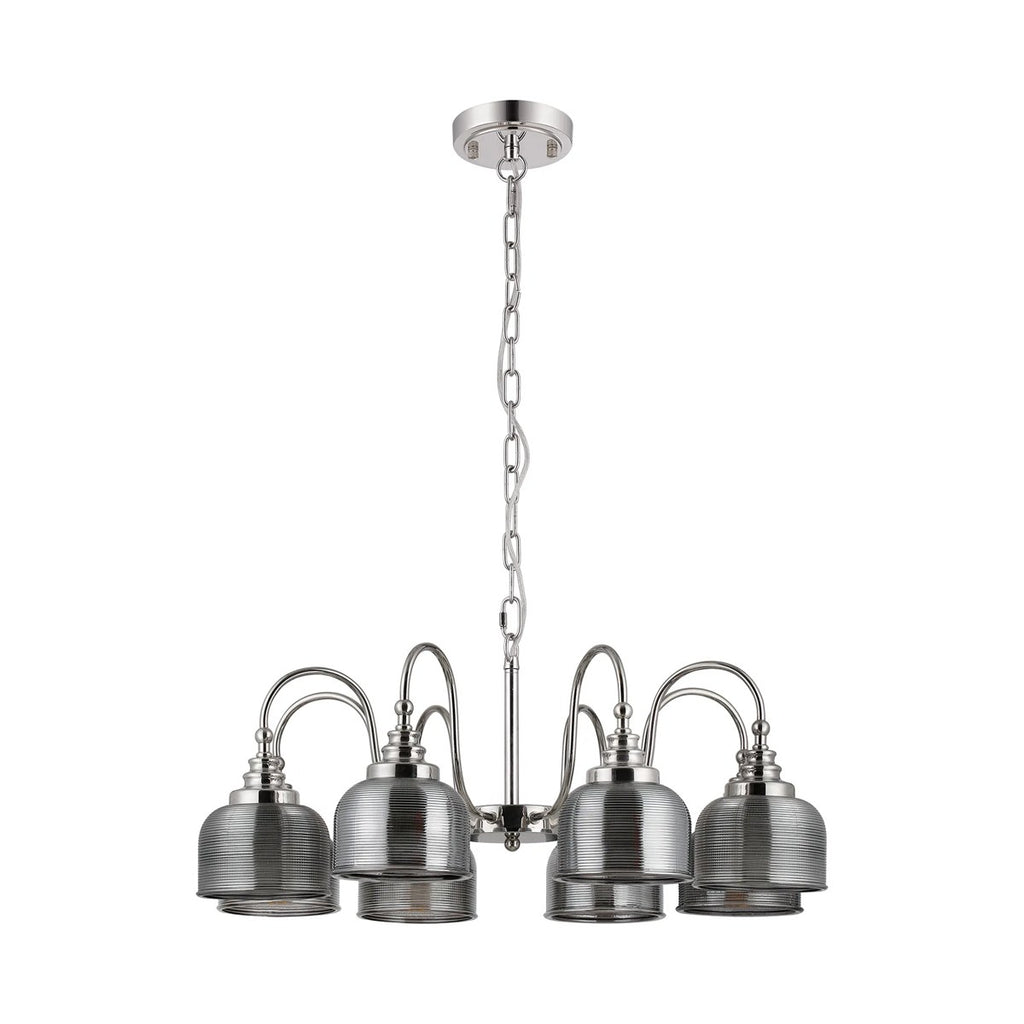 Regent Lourdes 8 Light 730mm Semi Flush Pendant Light - Polished Nickel / Smoke