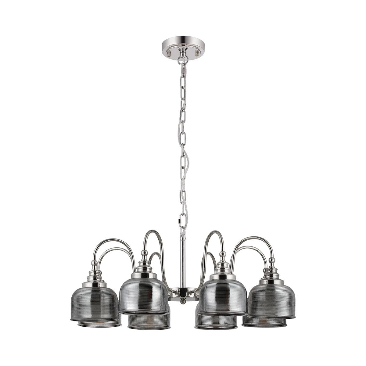 Regent Lourdes 8 Light 730mm Semi Flush Pendant Light - Polished Nickel / Smoke