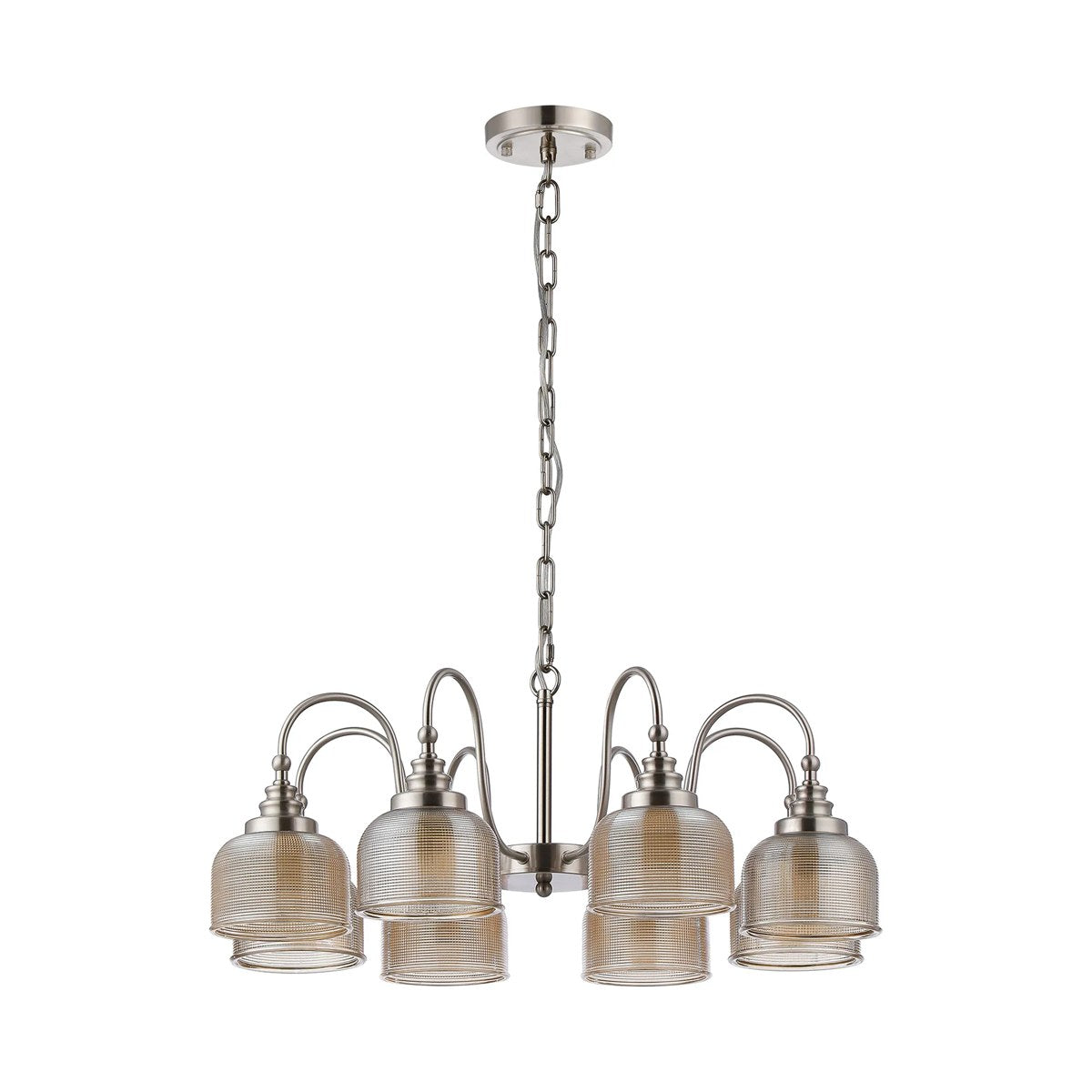 Regent Lourdes 8 Light 730mm Semi Flush Pendant Light - Satin Nickel / Amber