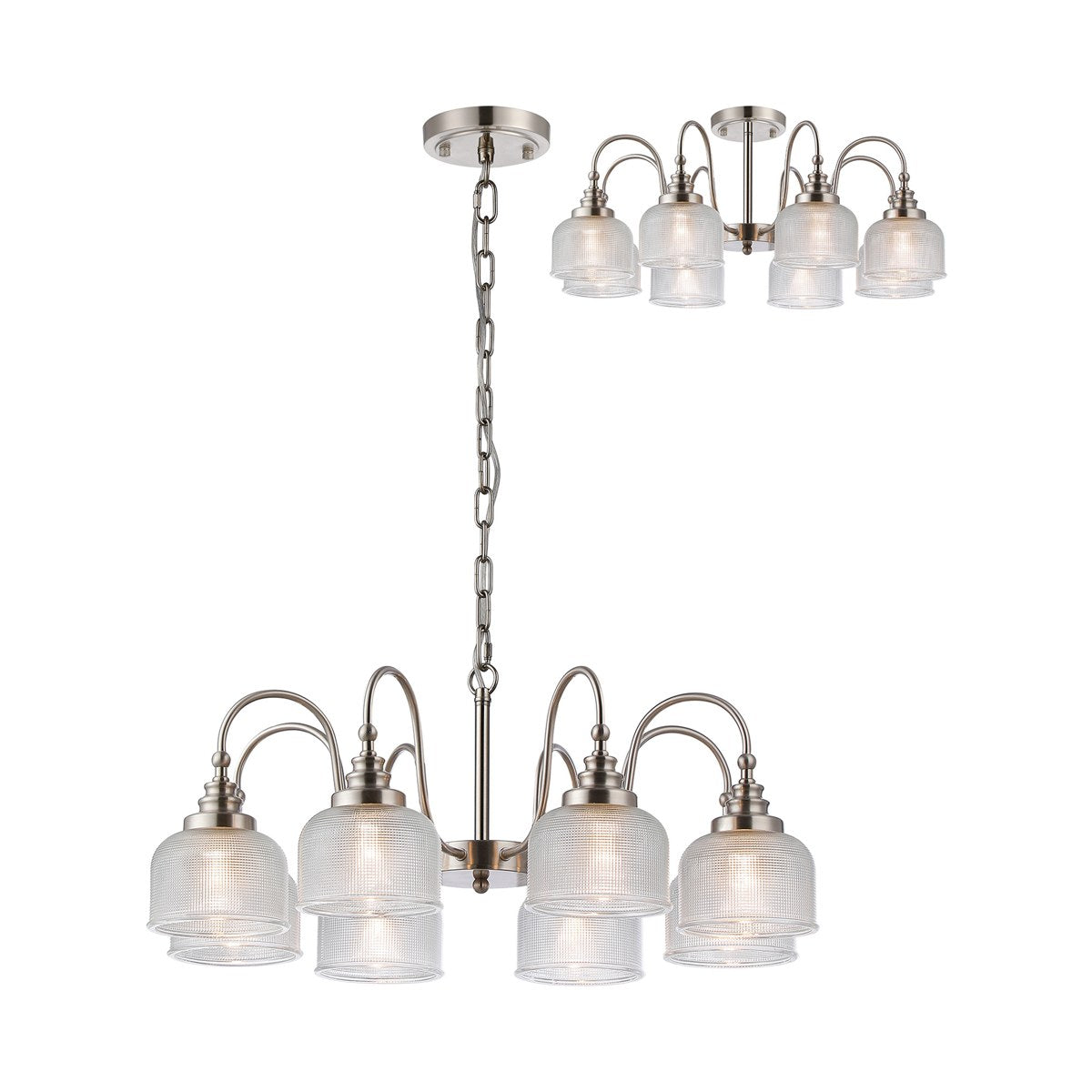 Regent Lourdes 8 Light 730mm Semi Flush Pendant Light - Satin Nickel / Clear