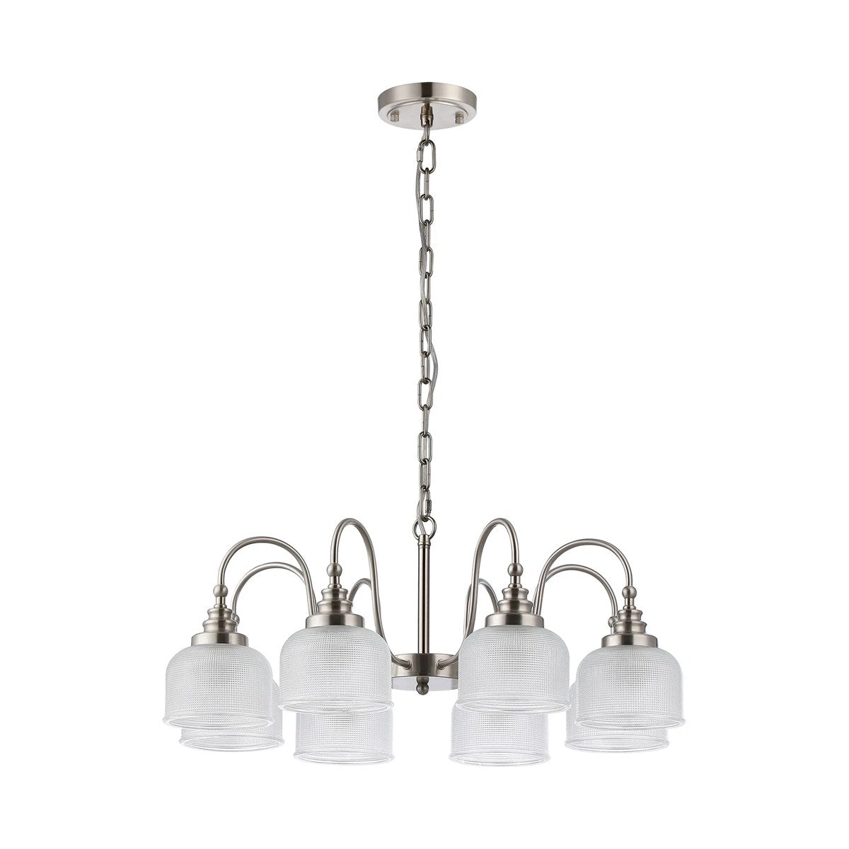 Regent Lourdes 8 Light 730mm Semi Flush Pendant Light - Satin Nickel / Clear