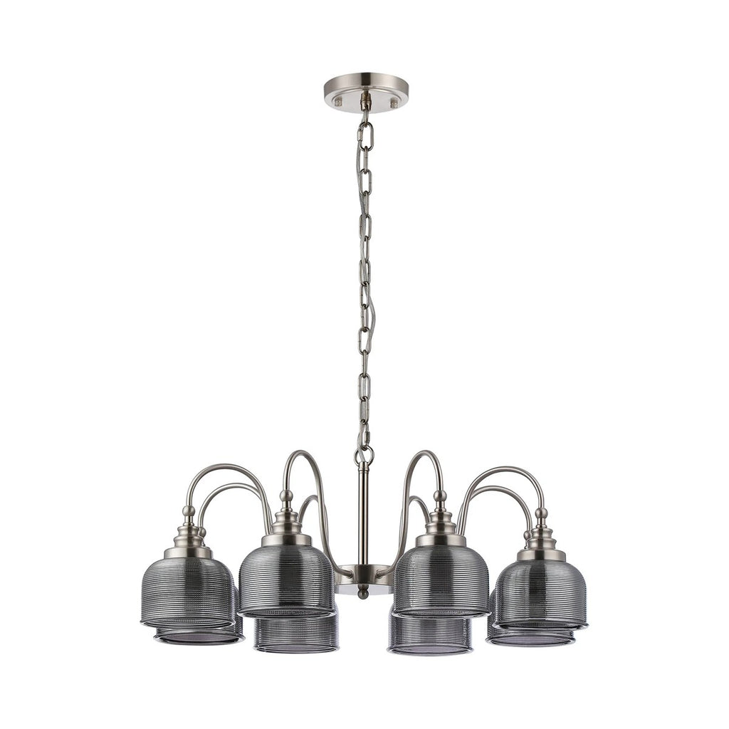 Regent Lourdes 8 Light 730mm Semi Flush Pendant Light - Satin Nickel / Smoke