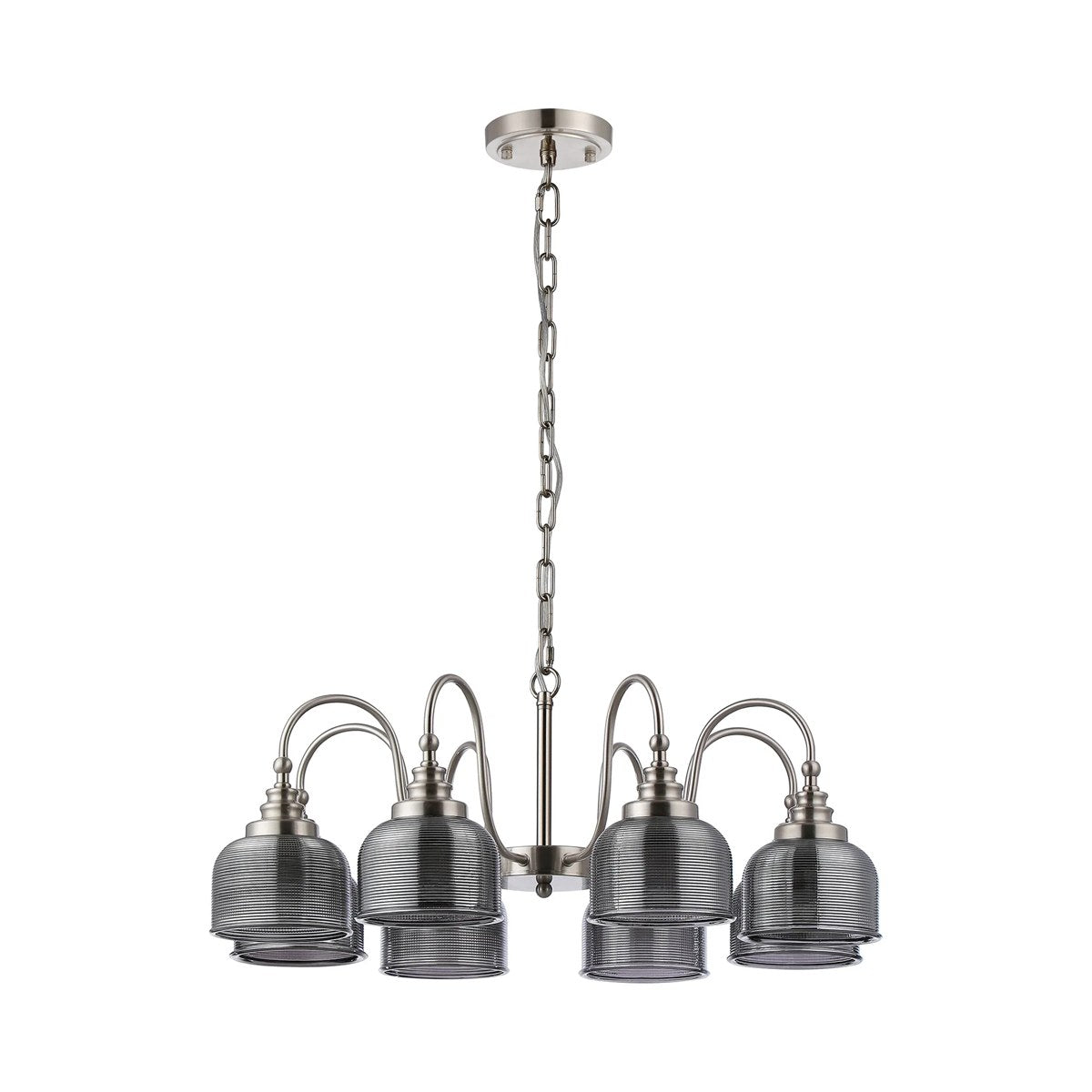 Regent Lourdes 8 Light 730mm Semi Flush Pendant Light - Satin Nickel / Smoke