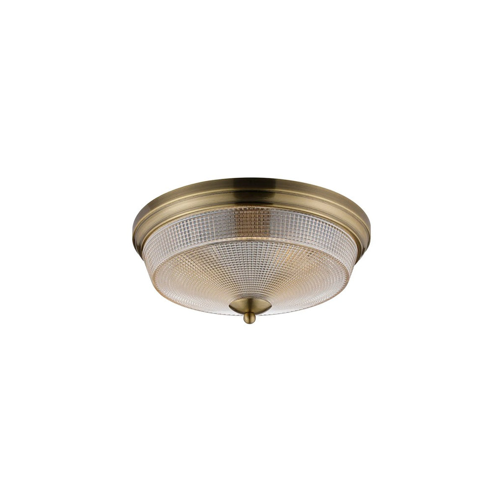 Regent Lourdes 2 Light 340mm Flush Ceiling Light - Antique Brass / Amber