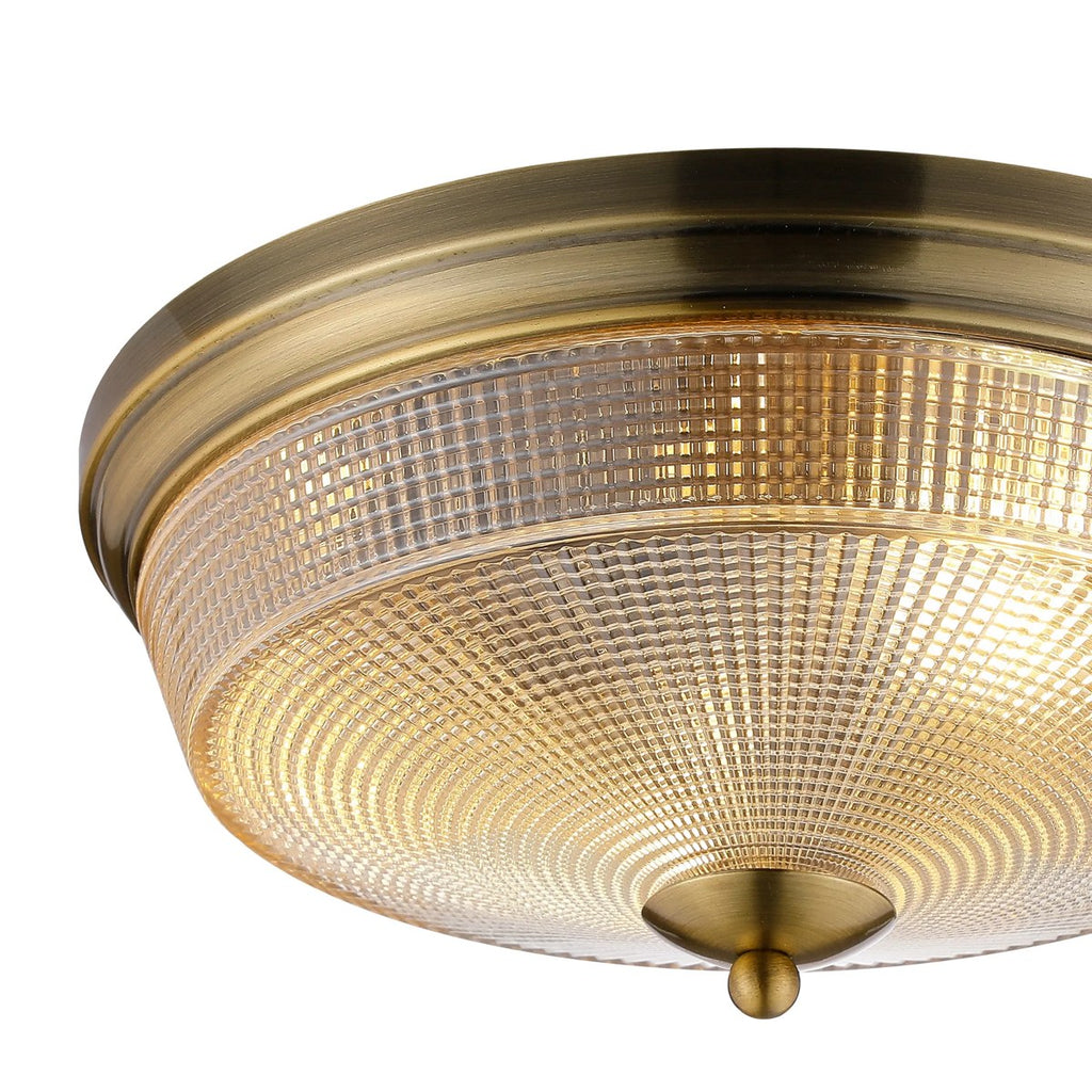 Regent Lourdes 2 Light 340mm Flush Ceiling Light - Antique Brass / Amber