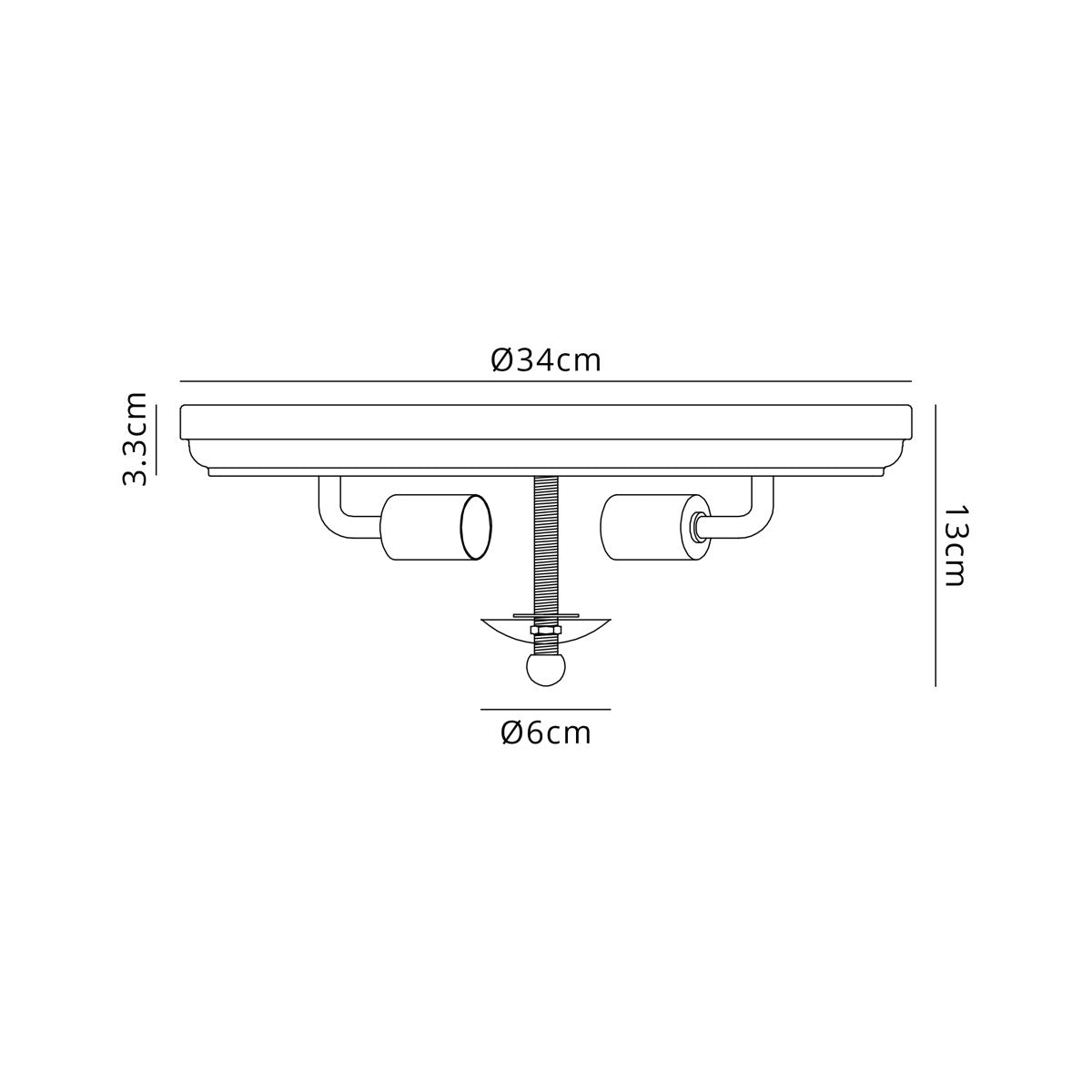 Regent Lourdes 2 Light 340mm Flush Ceiling Light - dimensions