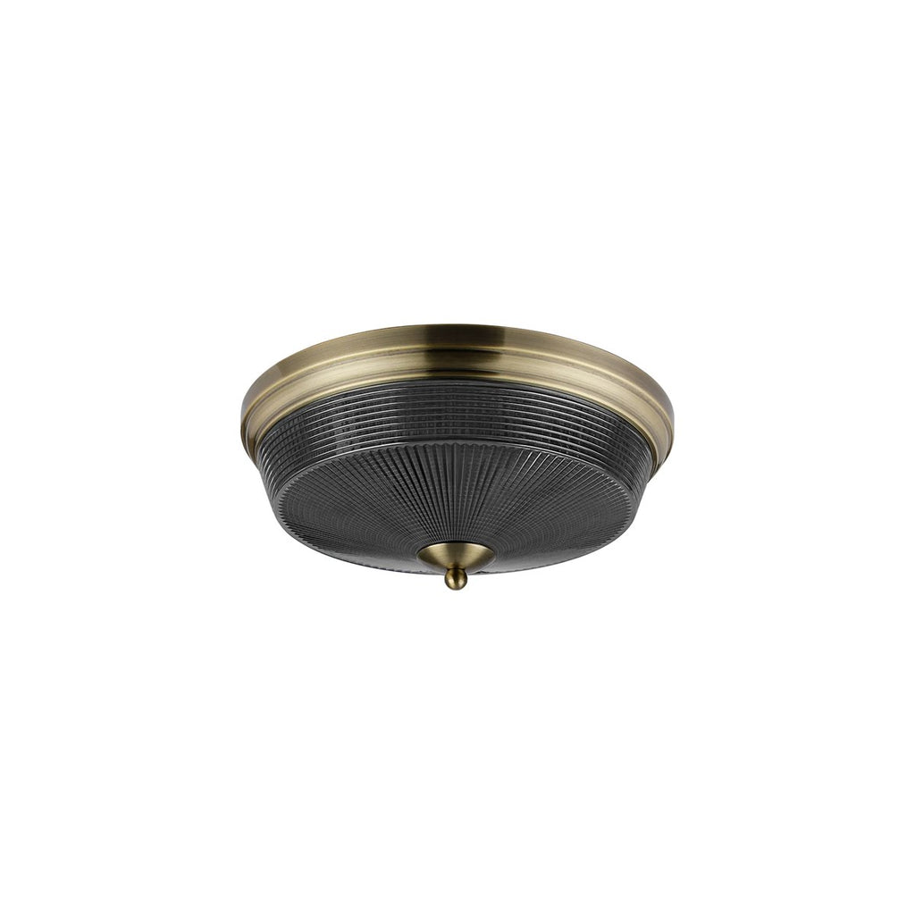Regent Lourdes 2 Light 340mm Flush Ceiling Light - Antique Brass / Smoke