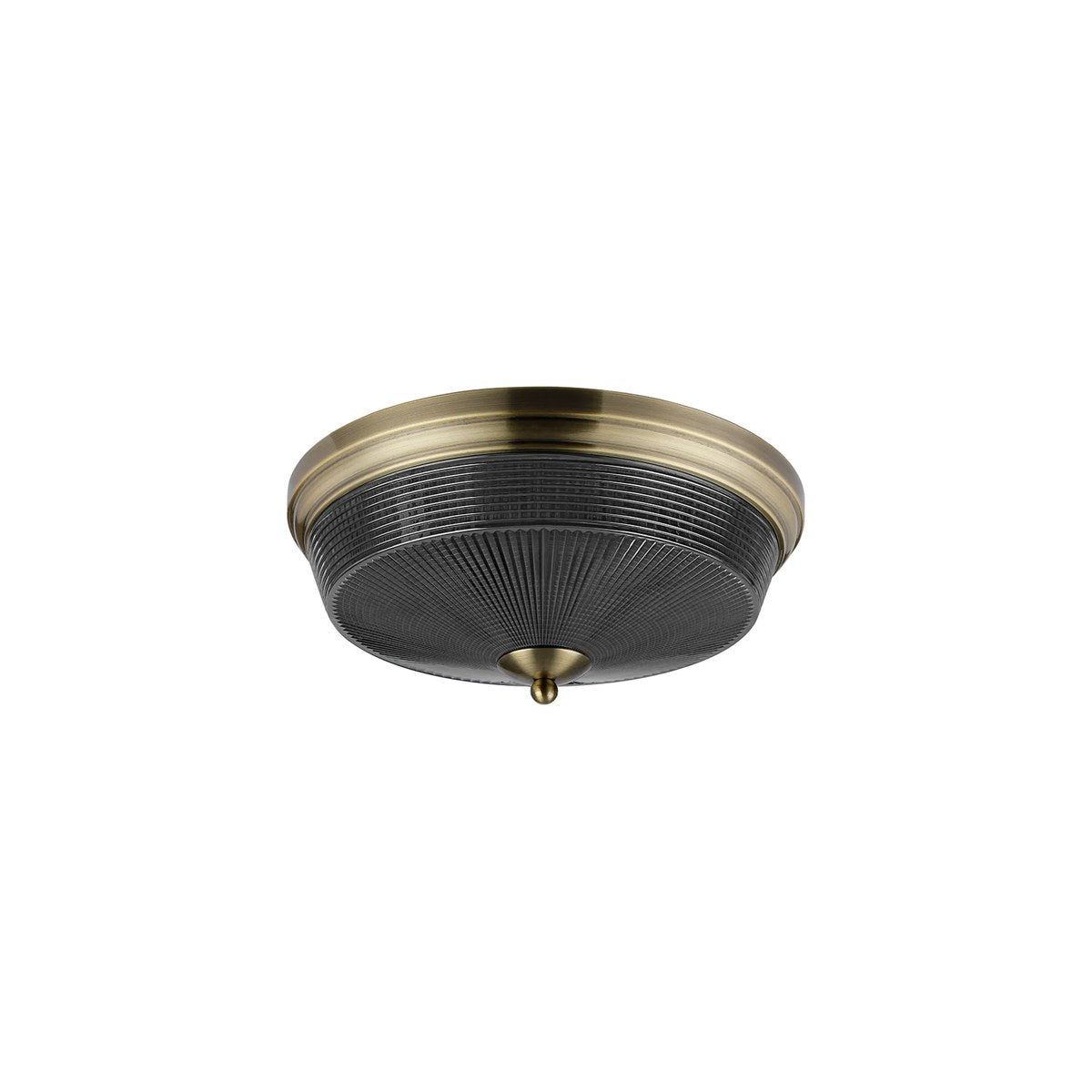 Regent Lourdes 2 Light 340mm Flush Ceiling Light - Antique Brass / Smoke