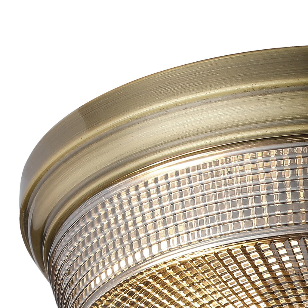 Regent Lourdes 2 Light 340mm Flush Ceiling Light - Antique Brass / Smoke