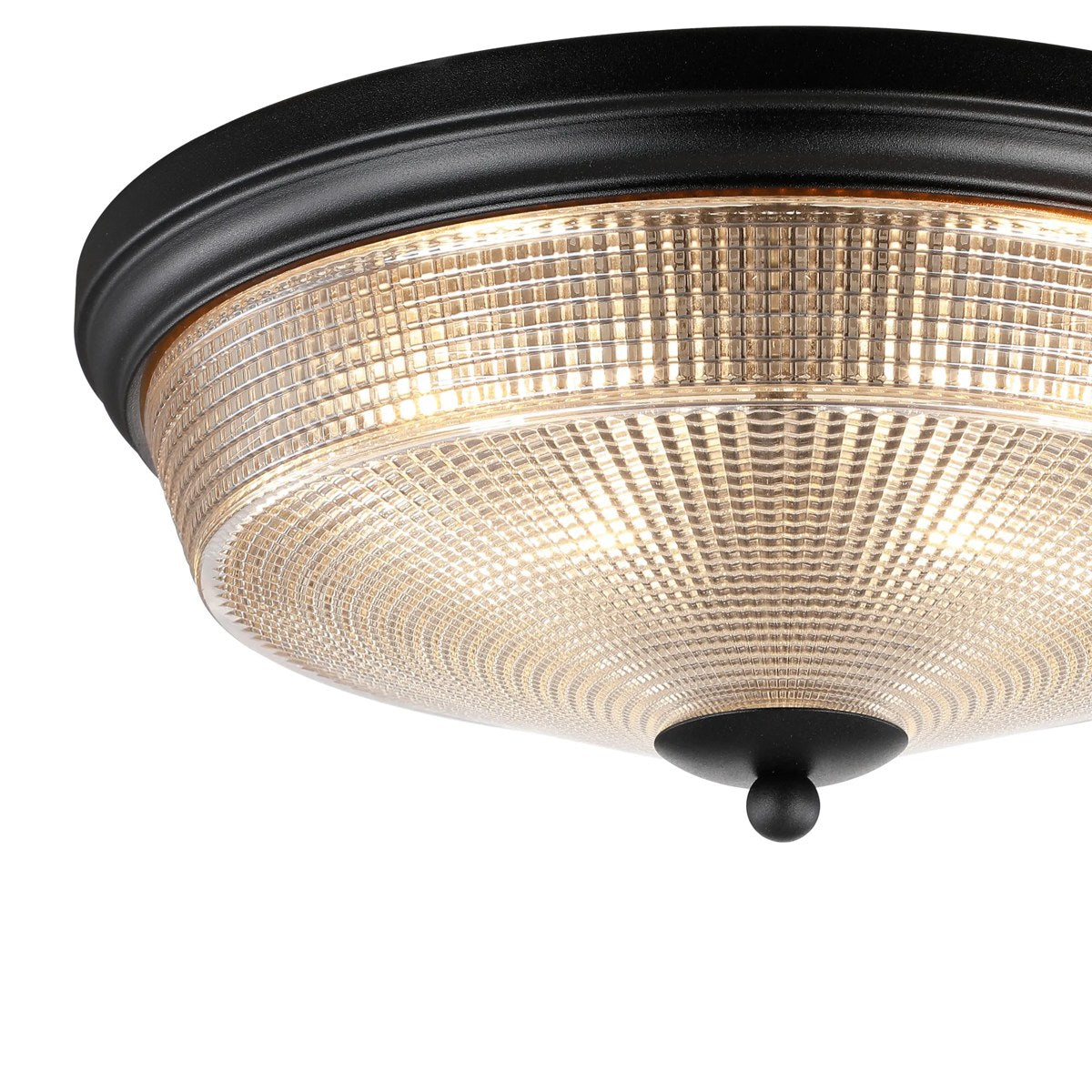 Regent Lourdes 2 Light 340mm Flush Ceiling Light - Satin Black / Amber