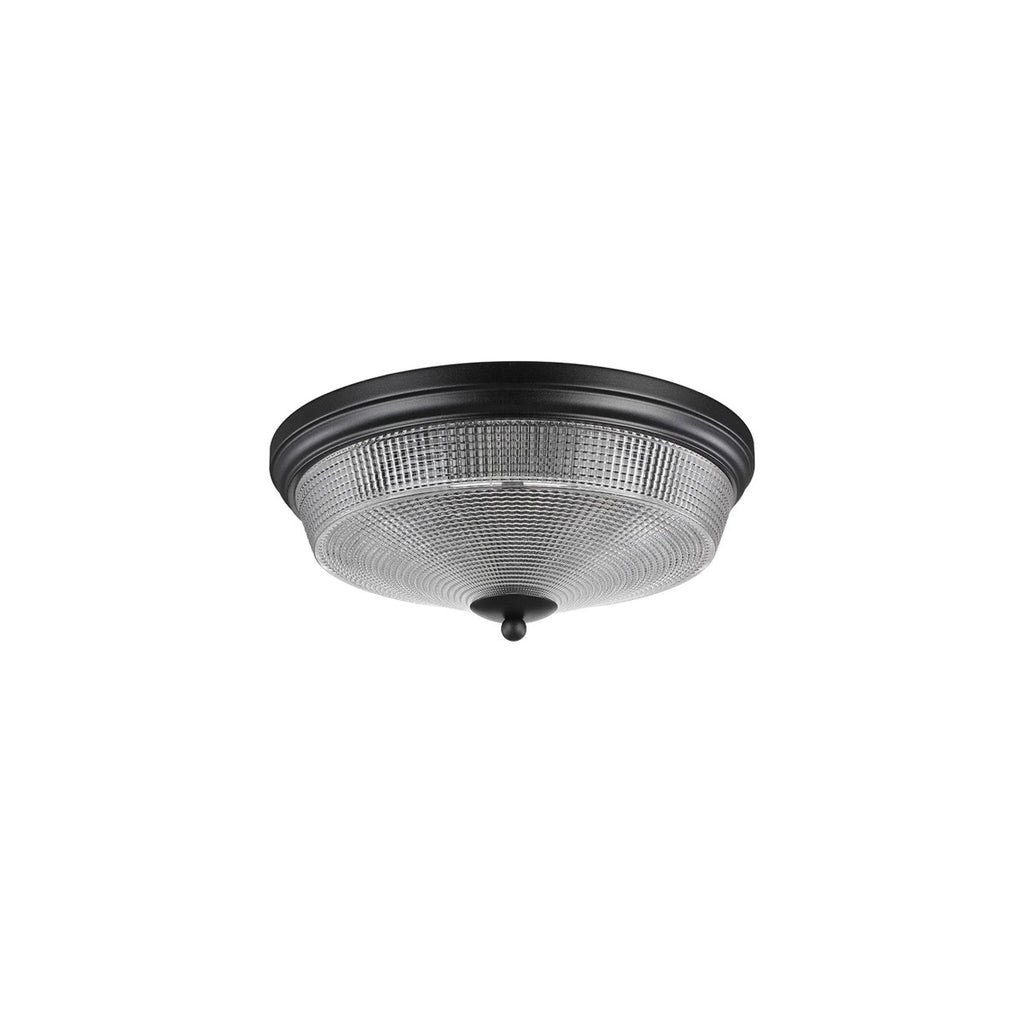 Regent Lourdes 2 Light 340mm Flush Ceiling Light - Satin Black / Clear
